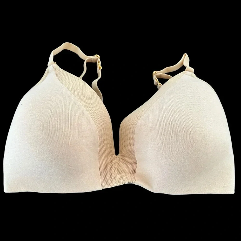 Lively 36DD All Day Deep V Wireless Molded Bra Toasted Almond‎ Adjustable Straps